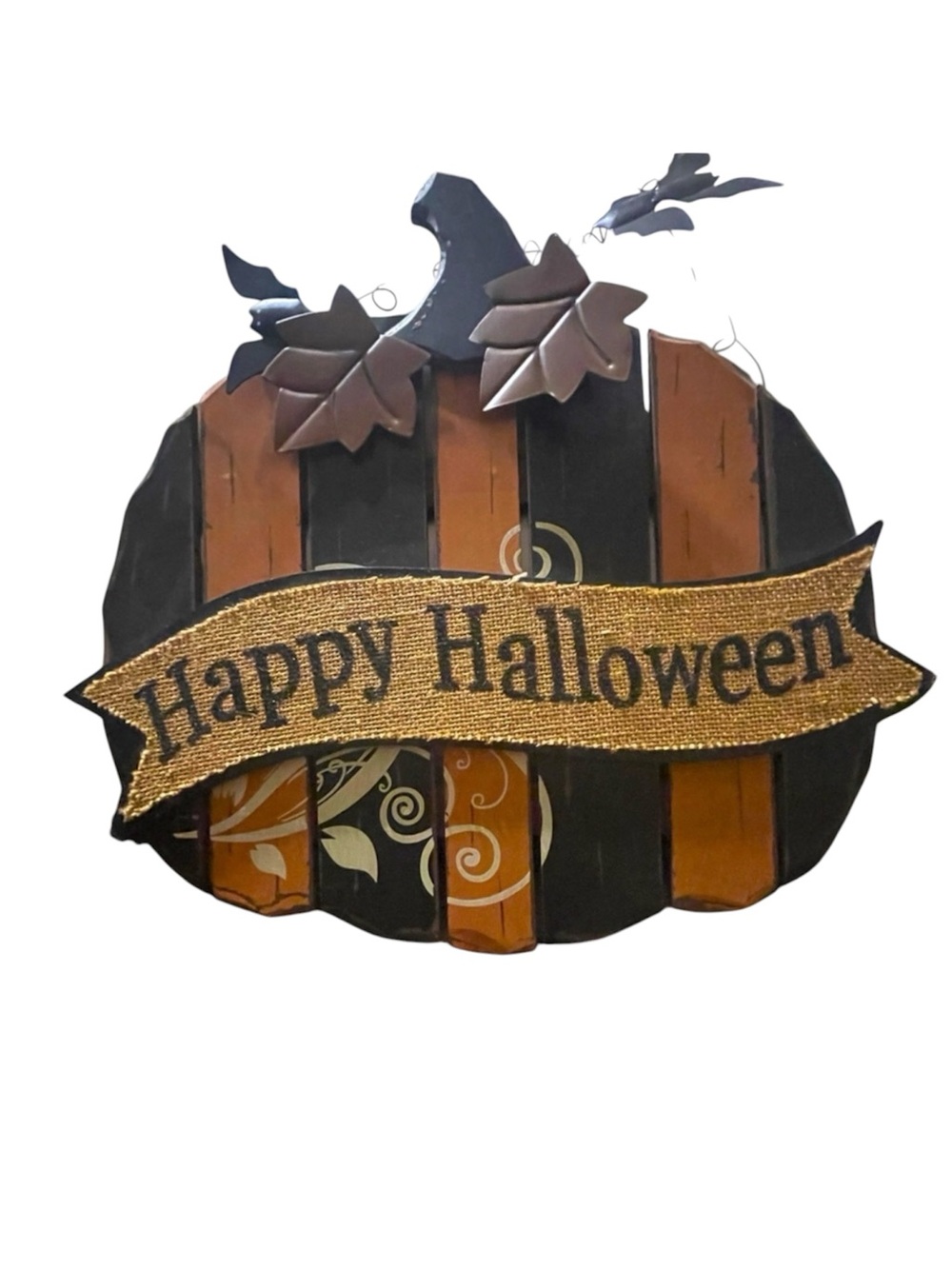 Wooden Slat Pumpkin Sign burlap